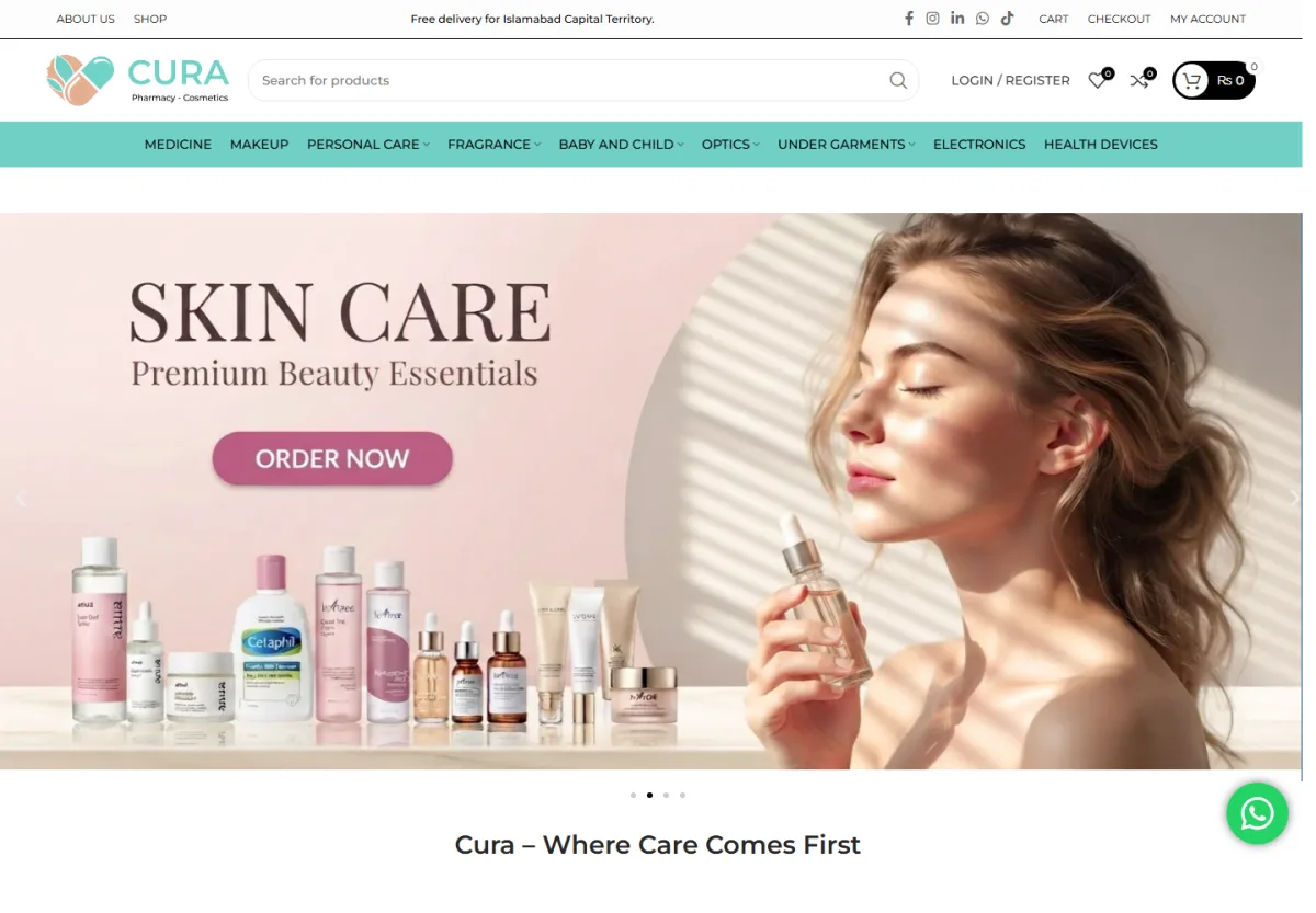 Cura Mall beauty and lifestyle ecommerce homepage