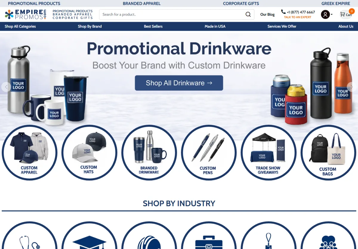 Empire Promos promotional products storefront homepage