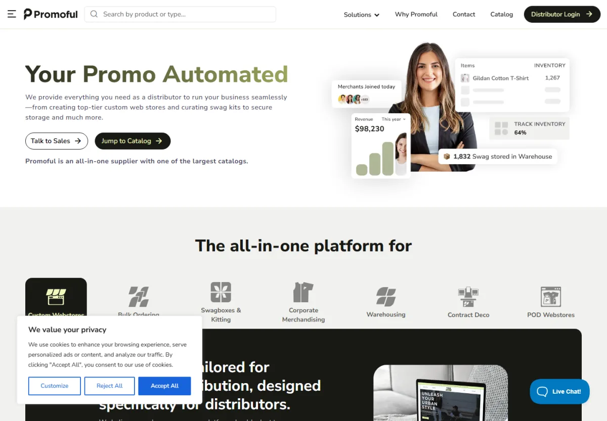 Promoful promotional product platform homepage